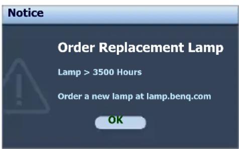 BENQ MP782 ST - Timing of replacing the lamp - 3