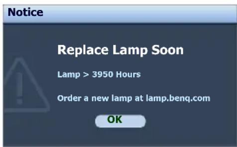 BENQ MP782 ST - Timing of replacing the lamp - 4