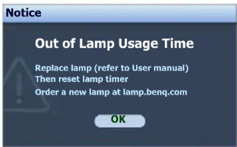 BENQ MP782 ST - Timing of replacing the lamp - 6