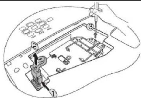 Technical diagram of a device's internal components with numbered parts and labeled parts