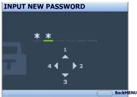 INPUT NEW PASSWORD * * 1 4 2 3 BackMENU