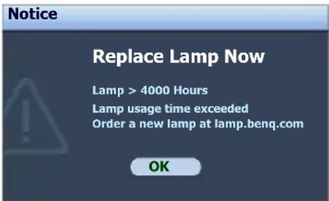 BENQ MP782 ST - Timing of replacing the lamp - 5