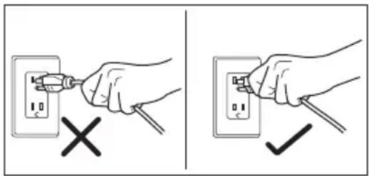 Diagram showing two-step installation of an electrical socket with a tool, marked with X and ✓ symbols indicating disassembly or repair.