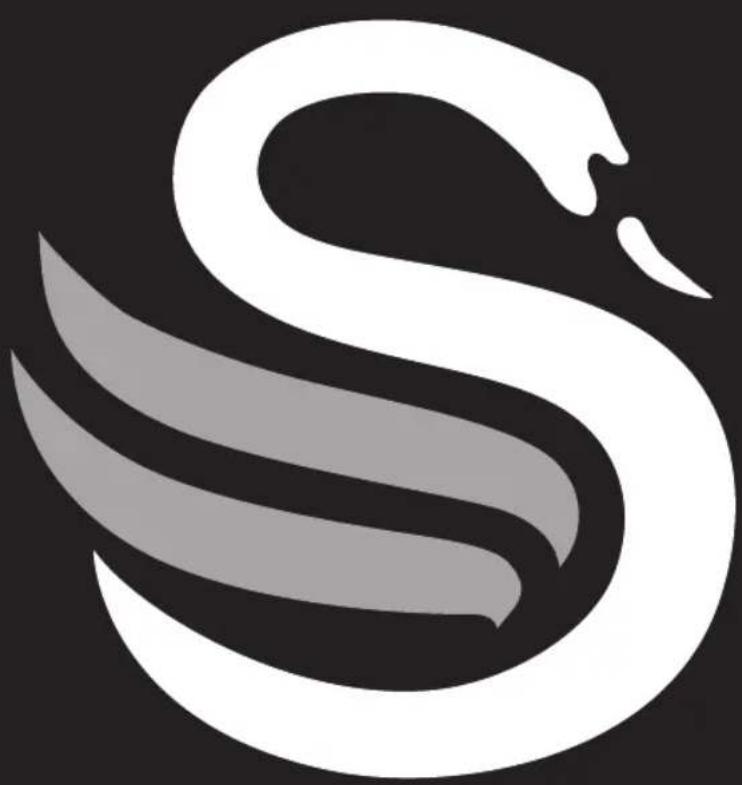 Stylized white and gray swan logo design on black background (no text or symbols)