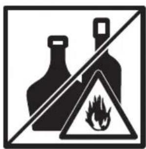 Warning sign with two bottles and a flame symbol, indicating hazardous substances