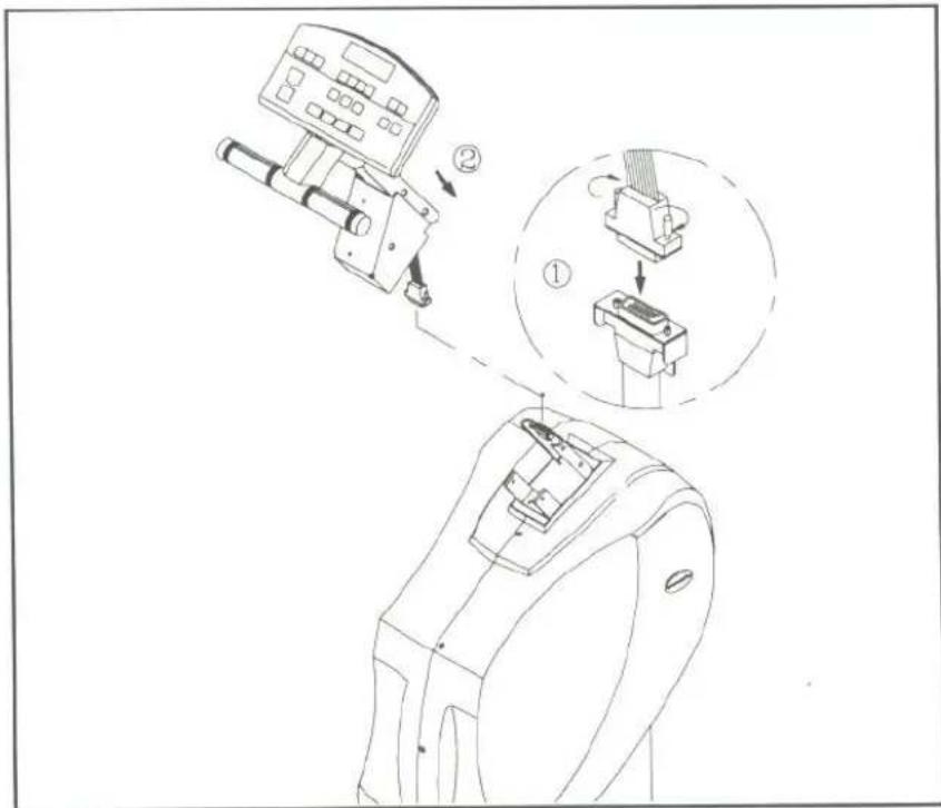 Technical diagram showing assembly steps of a mechanical device with labeled components and directional arrows
