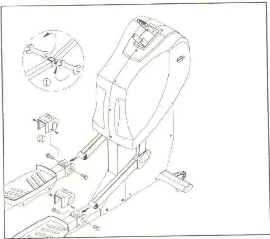 Technical diagram of a mechanical device with labeled parts and an inset showing a close-up of the component being adjusted.