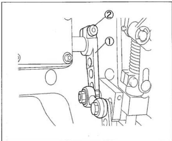 Technical diagram of a mechanical assembly with labeled parts ① and ②