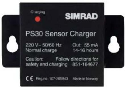 Charging SIMRAD PS30 Sensor Charger 220 V- 50/60 Hz Out: 55 mA Normal charge 14-16 hours Caution: Follow directions for safety and charging 851-164677 CE Reg.no 107-205943 Made in Norway
