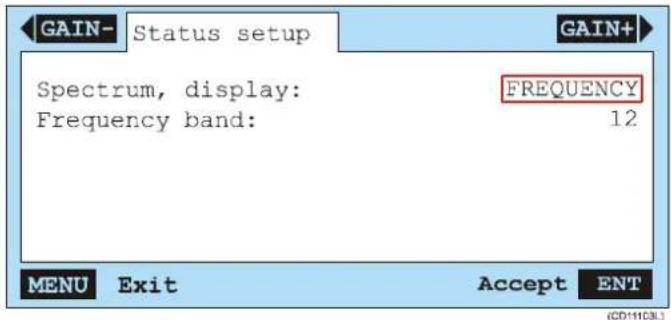 GAIN- Status setup Spectrum, display: Frequency band: FREQUENCY 12 MENU Exit Accept ENT (CD1163L)