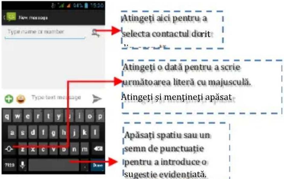 New messages Type name or number Atingeți aici pentru a selecta contactul dorit Atingeți o dată pentru a scrie următoarea literă cu majusculă. Atingeți și mențineți apăsat Apăsați spatiu sau un semn de punctuație pentru a introduce o suggestie evidențiată.
