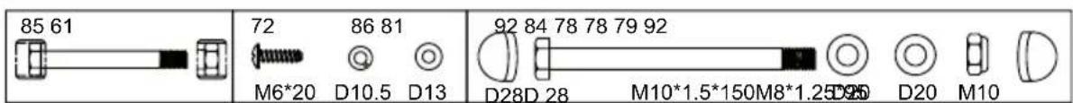 85 61 72 86 81 M6*20 D10.5 D13 92 84 78 78 79 92 D28D 28 M10*1.5*150M8*1.25D95 D20 M10