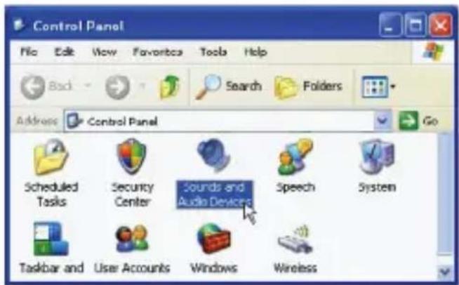 Control Panel File Edit View Favorites Tools Help Back Search Folders Address Control Panel Go Scheduled Tasks Security Center Sounds and Audio Devices Speech System Taskbar and User Accounts Windows Wireless