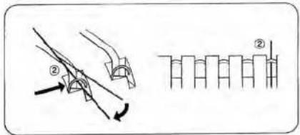 Technical diagram showing mechanical assembly steps with numbered components and directional arrows
