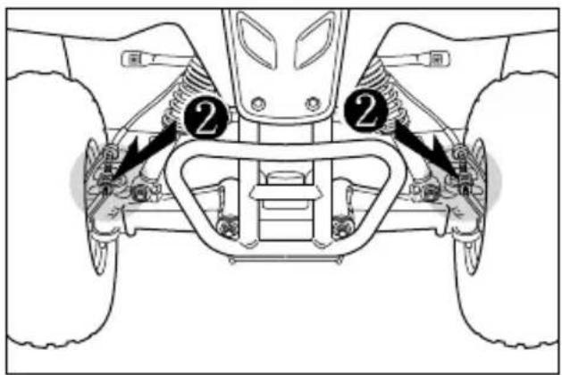 Technical diagram of a vehicle chassis with labeled components and directional arrows indicating motion or assembly.