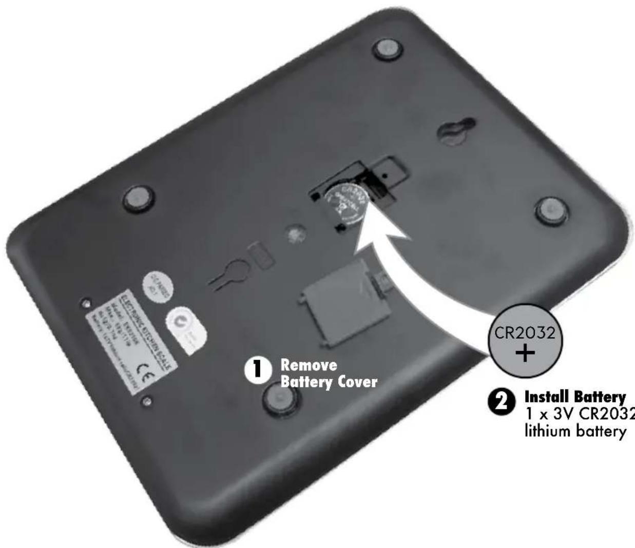 ① Remove Battery Cover CR2032 + ② Install Battery 1 x 3V CR2032 lithium battery