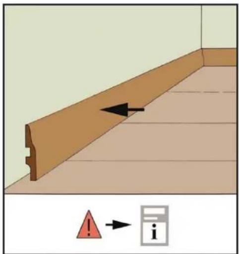Diagram showing a wooden plank with an arrow indicating direction and warning symbol pointing to a document icon.