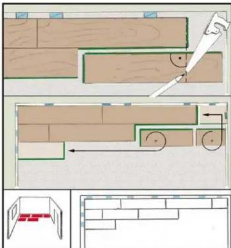 Architectural floor plan showing room layouts, staircases, and structural elements with annotations and directional arrows