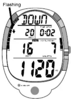 Flashing DOWN TIME: 0:02 20 16 1120 FEET MINUTES PM
