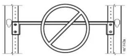 Technical diagram showing a circular symbol with a diagonal line and dimension annotations in inches