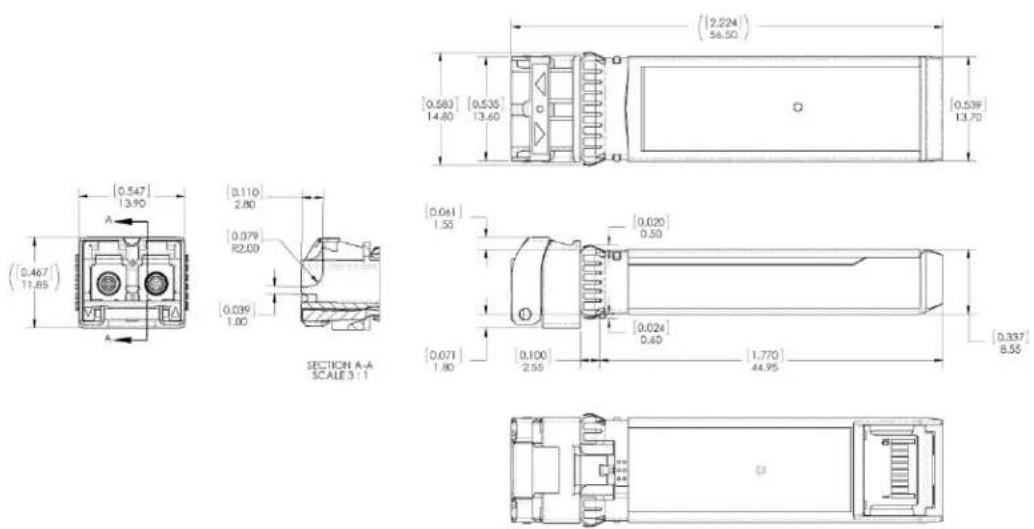 SECTION A-A SCALE 3:1 0.547 13.90 0.467 11.85 A 0.110 2.80 0.079 R2.00 0.039 1.00 0.583 14.80 0.535 13.60 0.539 13.70 0.041 1.55 0.020 0.50 0.024 0.40 0.071 1.80 0.100 2.55 1.770 44.95 0.337 8.55