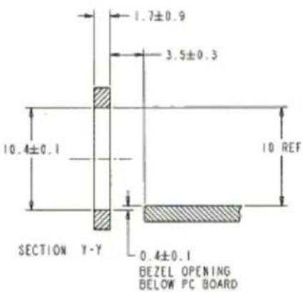 1.7±0.9 3.5±0.3 10.4±0.1 SECTION Y-Y 0.4±0.1 BEZEL OPENING BELOW PC BOARD 10 REF