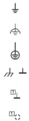 Electrical schematic symbols including ground, circuit, and voltage lines with standard symbols