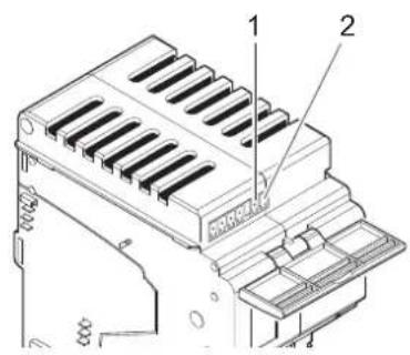 Technical diagram of a mechanical component with labeled parts 1 and 2