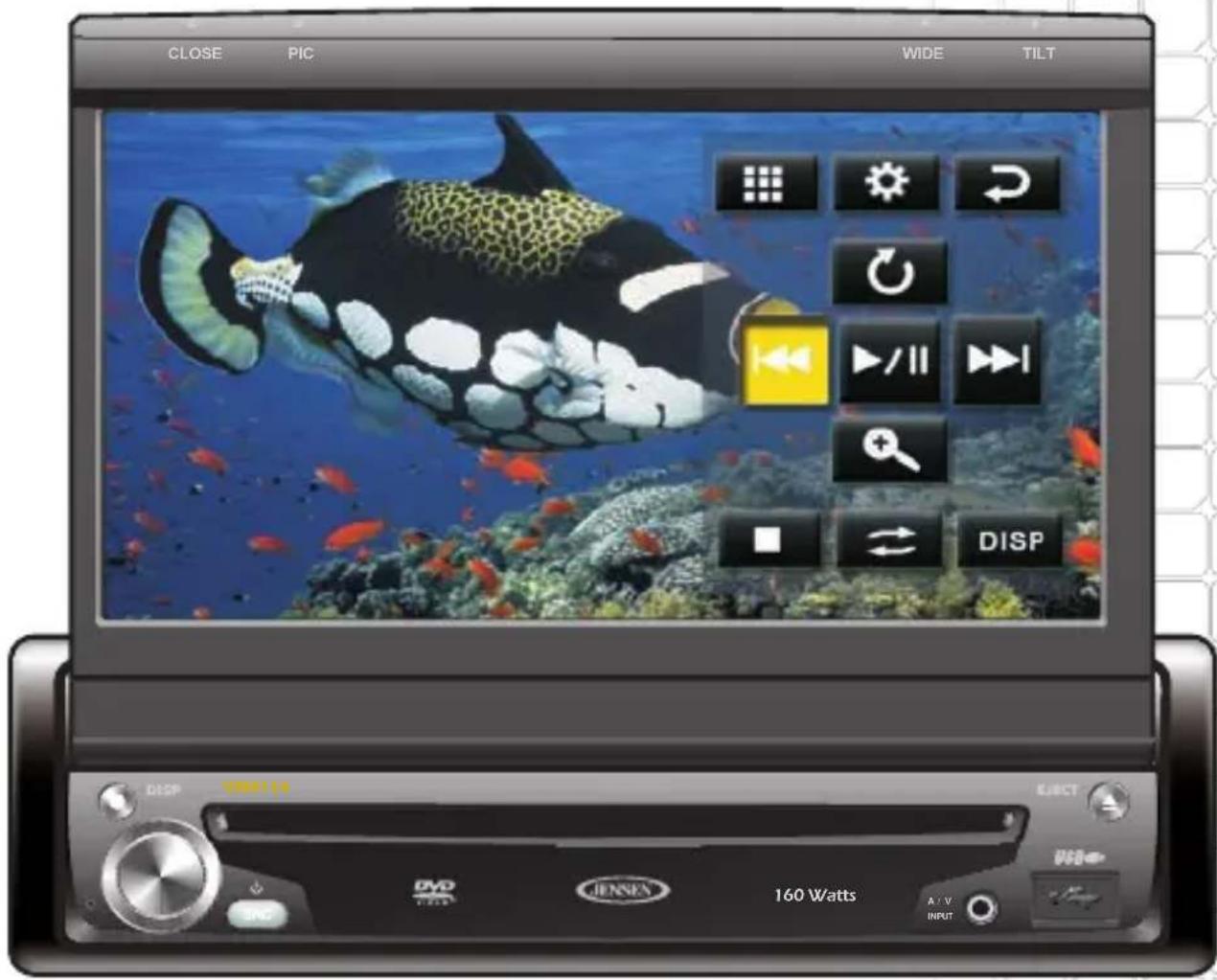 CLOSE PIC WIDE TILT DISP VIRALL ELECT DVD TIENSA 160 Watts A / V INPUT