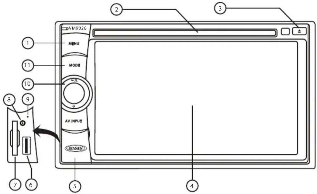 DVM9026 MENU MODE VOL AV INPUT JENSEN 1 2 3 4 5 6 7 8 9