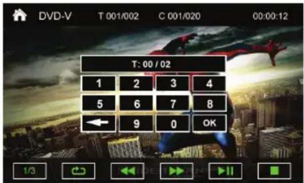 DVD-V T 001/002 C 001/020 00:00:12 T: 00 / 02 1 2 3 4 5 6 7 8 ← 9 0 OK 1/3