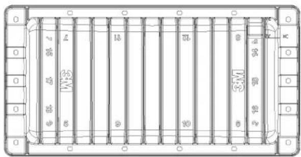 Technical diagram of a multi-panel electrical panel with labeled components and connection points