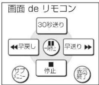 画面 de リモコン 30秒送り ←早戻し -時止 早送り サブ メニー 停止 表示 終了