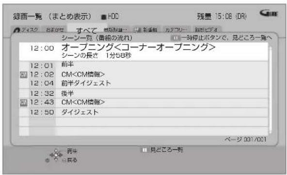 録画一覧(まとめ表示) ■ HDD 残量 15:08 (DR) ディスク おおの性 すべて 新規対策 カデフロー 映影ビデオ シーン一覧(番組の流れ) 一時停止ボタンで、見どころ一覧へ 12:00 オープニング<コーナーオープニング> シーンの長さ 1分58秒 12:01 前半 12:02 CM<CM情報> 12:04 前半タイジェスト 12:32 後半 12:43 CM<CM情報> 12:50 ダイジェスト ページ 001/001 再生 見どころ一覧