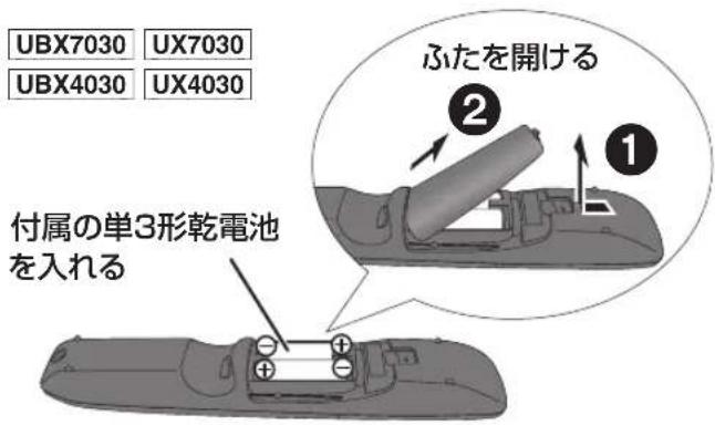 UBX7030 UX7030 UBX4030 UX4030 ふたを開ける ② ① 付属の単3形乾電池 を入れる