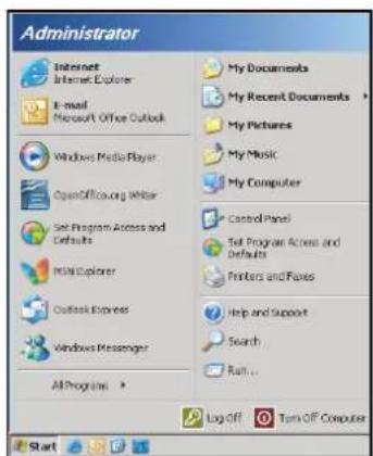 Administrator Internet Internet Explorer E-mail Microsoft Office Outlook Windows Media Player OpenOfficov.org Writer Set Program Access and Defaults MSN Explorer Outlook Express Windows Messenger All Programs My Documents My Recent Documents My Pictures My Music My Computer Control Panel Set Program Access and Defaults Printers and Files Help and Support Search Run... Log Off Turn Off Computer Start