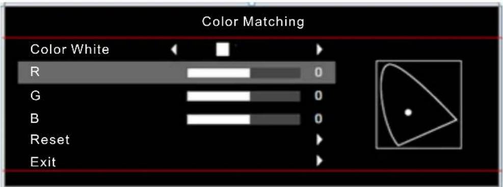 Color Matching Color White R 0 G 0 B 0 Reset Exit