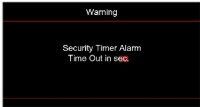 Warning Security Timer Alarm Time Out in sec.