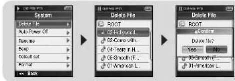 System Delete File Auto Power Oil Resume Swap Default set Format Back Delete File ROOT 02-Mywood 02-Como with... 04-Tears in H... 05-Smooth If... 01-American L... Delete File ROOT Confirm Delete file? Yes No 05-Smooth I... 01-American L...