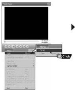 Screenshot of a software interface showing a dialog box with 'Click' button and a dropdown menu open, likely from an older application.