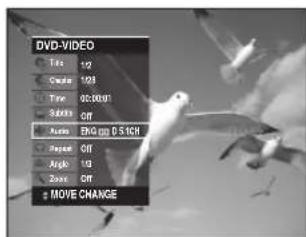 DVD-VIDEO Time 1/2 Audio 1/23 Time 0:30:00:1 Subsets Off Audio EKG qo D SICH Preset Off Audio 1/3 Zoom Off a MOVE CHANGE