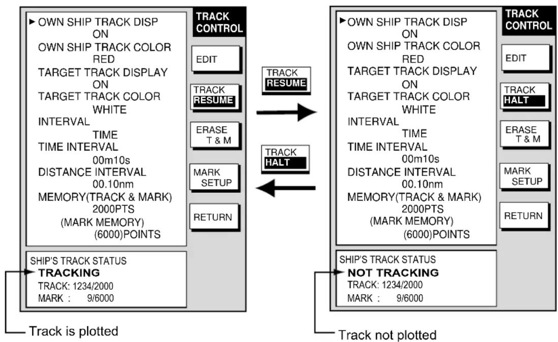 FURUNO 1742C - Stopping, restarting plotting of own ship track - 1