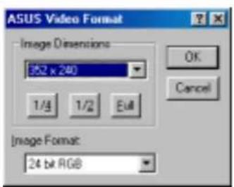 ASUS Video Format Image Dimensions 852 x 240 1/3 1/2 Full OK Cancel Image Format: 24 bit RGB