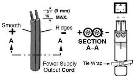 Smooth A 3" (5 mm) 16 MAX. Ridges A Power Supply Output Cord SECTION A-A Tie Wrap