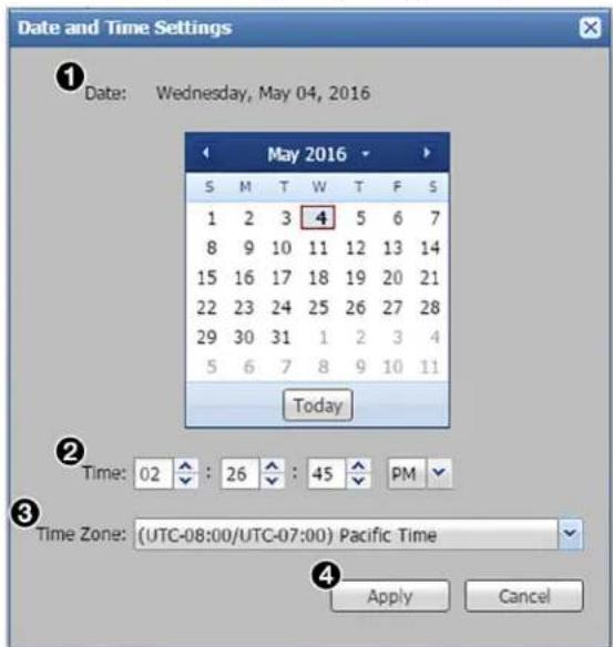 Date and Time Settings Date: Wednesday, May 04, 2016 May 2016 S M T W T F S 1 2 3 4 5 6 7 8 9 10 11 12 13 14 15 16 17 18 19 20 21 22 23 24 25 26 27 28 29 30 31 1 2 3 4 5 6 7 8 9 10 11 Today Time: 02 : 26 : 45 PM Time Zone: (UTC-08:00/UTC-07:00) Pacific Time Apply Cancel