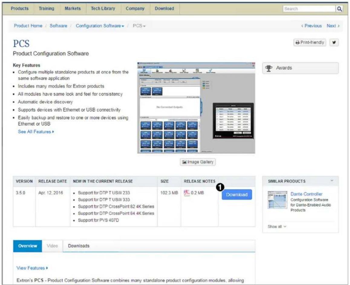Products Training Markets Tech Library Company Download Search Product Home / Software / Configuration Software / PCS < Previous Next > PCS Product Configuration Software Key Features Configure multiple standalone products at once from the same software application Includes many modules for Extron products All modules have same lock and feel for consistency Automatic device discovery Supports devices with Ethernet or USB connectivity Easily backup and restore to one or more devices using Ethernet or USB See All Features ▶ Image Gallery Awards VERSION RELEASE DATE NEW IN THE CURRENT RELEASE SIZE RELEASE NOTES 3.5.0 Apr. 12, 2016 Support for DTP T USW 233 Support for DTP T USW 333 Support for DTP CrossPoint 82 4K Series Support for DTP CrossPoint 84.4K Series Support for PVS 407D Download SIMILAR PRODUCTS Dante Controller Configuration Software for Dante-Enabled Audio Products Show all ▾ Overview Video Downloads View Features ▶ Extron's PCS - Product Configuration Software combines many standalone product configuration modules, allowing