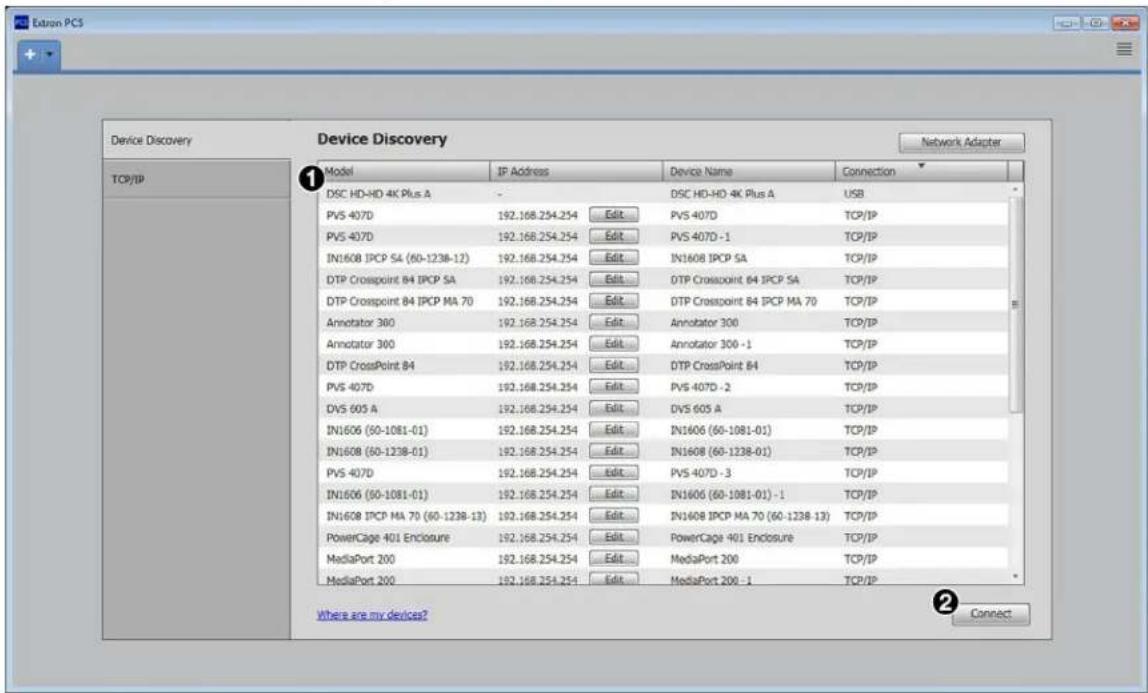 Device Discovery Network Adapter TCP/IP Model IP Address Device Name Connection DSC HD-HD 4K Plus A - DSC HD-HD 4K Plus A USB PVS 407D 192.168.254.254 Edit PVS 407D TCP/IP PVS 407D 192.168.254.254 Edit PVS 407D - 1 TCP/IP IN1608 IPCP SA (60-1238-12) 192.168.254.254 Edit.IN1608 IPCP SA TCP/IP DTP Crosspoint 84 IPCP SA 192.168.254.254 Edit DTP Crosspoint 84 IPCP SA TCP/IP DTP Crosspoint 84 IPCP MA 70 192.168.254.254 Edit DTP Crosspoint 84 IPCP MA 70 TCP/IP Annotator 300 192.168.254.254 Edit Annotator 300 TCP/IP Annotator 300 192.168.254.254 Edit Annotator 300 - 1 TCP/IP DTP CrossPoint 84 192.168.254.254 Edit DTP CrossPoint 84 TCP/IP PVS 407D 192.168.254.254 Edit PVS 407D - 2 TCP/IP DVS 605 A 192.168.254.254 Edit DVS 605 A TCP/IP IN1606 (60-1081-01) 192.168.254.254 Edit.IN1606 (60-1081-01) TCP/IP IN1608 (60-1238-01) 192.168.254.254 Edit.IN1608 (60-1238-01) TCP/IP PVS 407D 192.168.254.254 Edit PVS 407D - 3 TCP/IP IN1606 (60-1081-01) 192.168.254.254 Edit.IN1606 (60-1081-01) - 1 TCP/IP IN1608 IPCP MA 70 (60-1238-13) 192.168.254.254 Edit.IN1608 IPCP MA 70 (60-1238-13) TCP/IP PowerCage 401 Enclosure 192.168.254.254 Edit.PowerCage 401 Enclosure TCP/IP MediaPort 200 192.168.254.254 Edit MediaPort 200 TCP/IP MediaPort 200 192.168.254.254 Edit MediaPort 200 - 1 TCP/IP Where are my devices? Connect