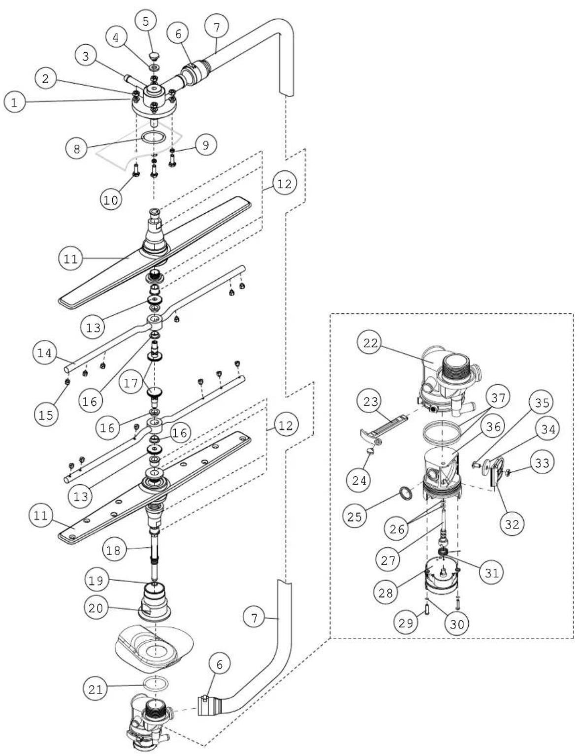 Exploded view diagram of a mechanical assembly with numbered components and detailed internal parts labeled in Chinese.
