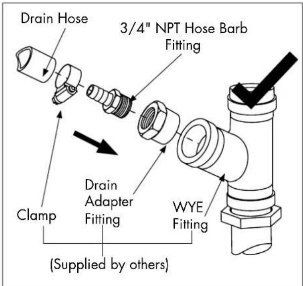Drain Hose 3/4" NPT Hose Barb Fitting Clamp Drain Adapter Fitting (WYE) Fitting (Supplied by others)