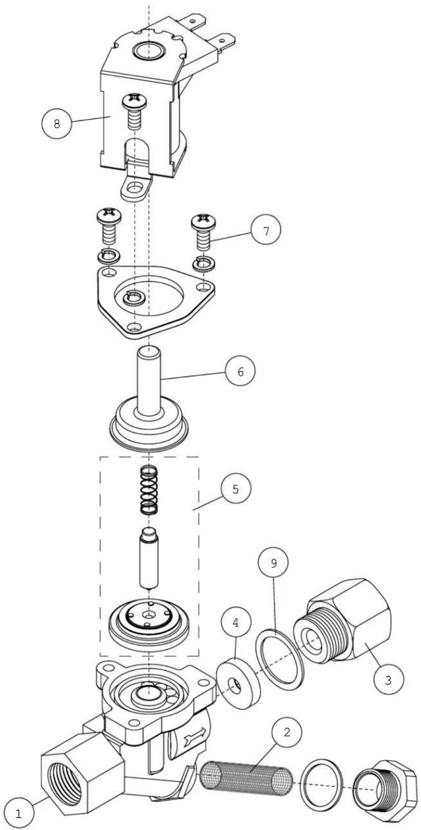 Exploded view diagram of a mechanical assembly with numbered parts for identification